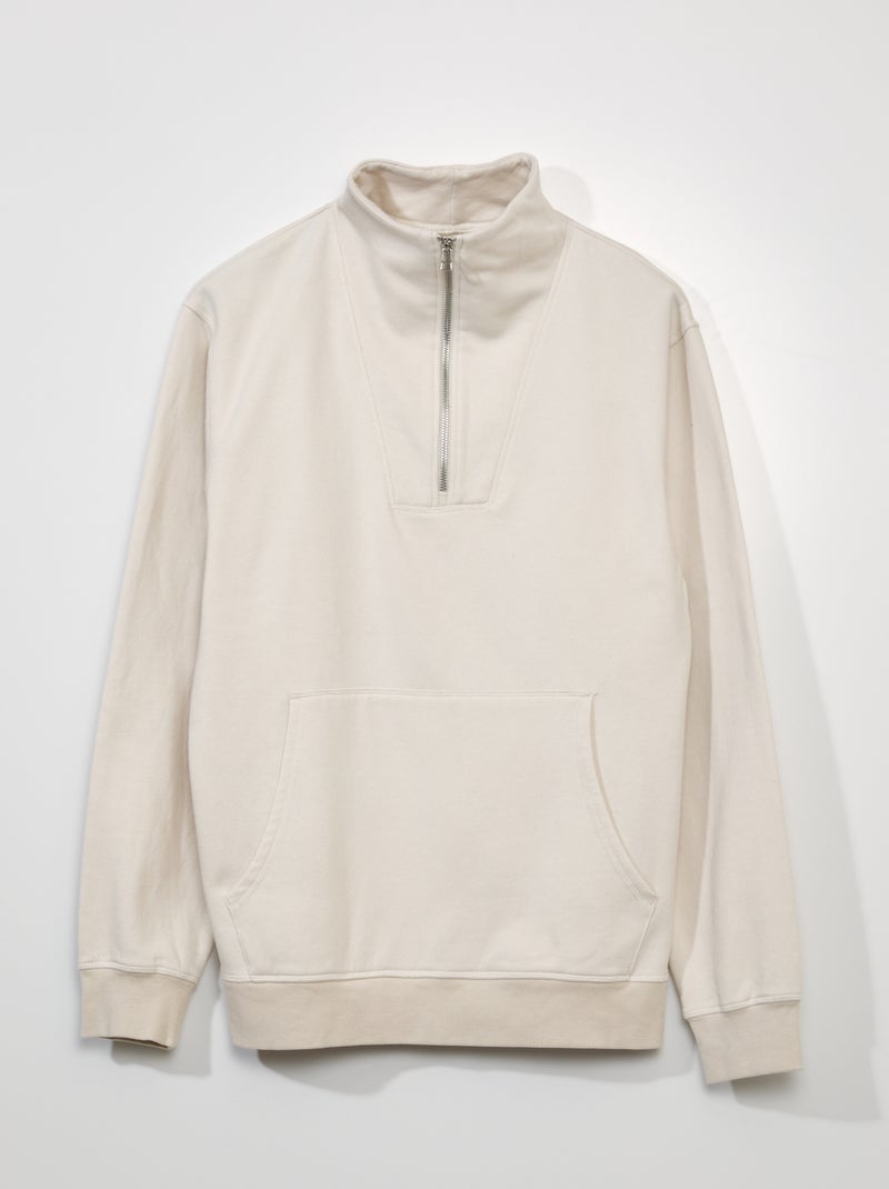 Sweatshirt em moletão com gola de fecho bege - Kiabi