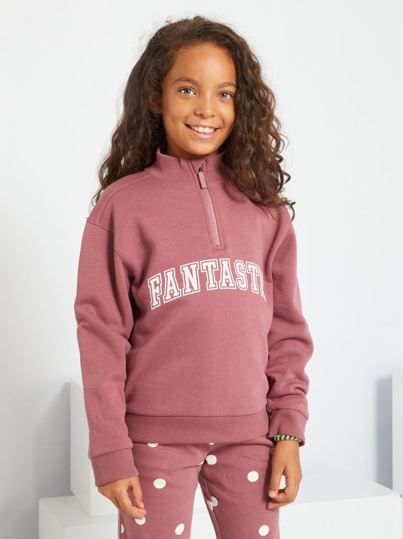 Sweatshirt em moletão com gola de fecho ROSA - Kiabi