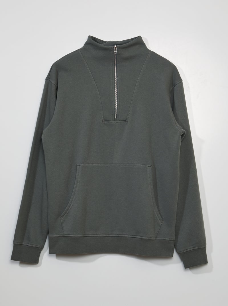 Sweatshirt em moletão com gola de fecho VERDE - Kiabi