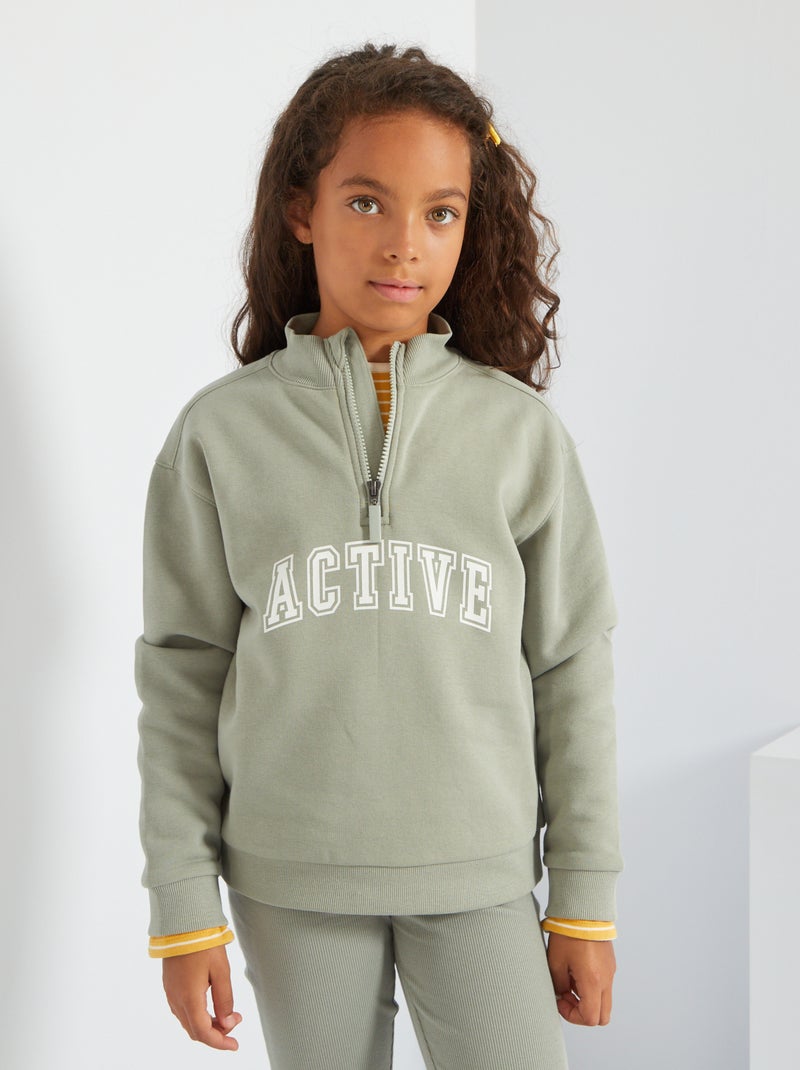Sweatshirt em moletão com gola de fecho VERDE - Kiabi