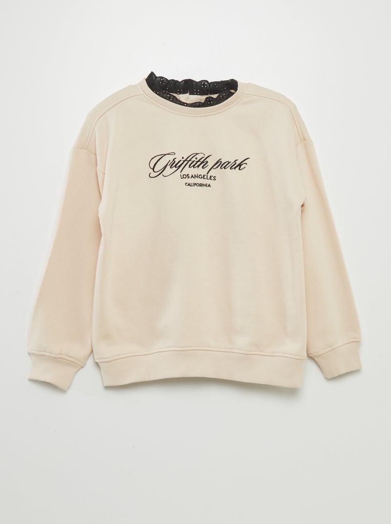 Sweatshirt em moletão com gola de renda ROSA - Kiabi