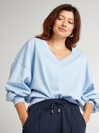 Sweatshirt em moletão com gola em bico