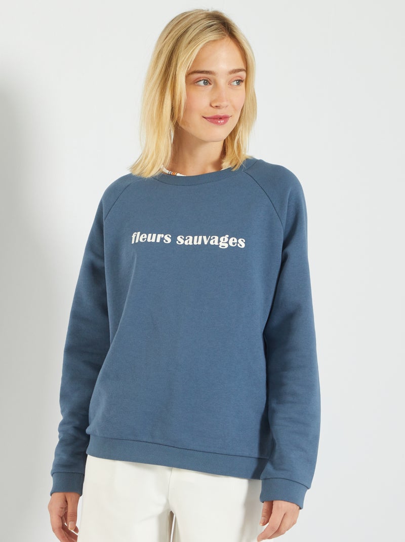 Sweatshirt em moletão com gola redonda AZUL - Kiabi