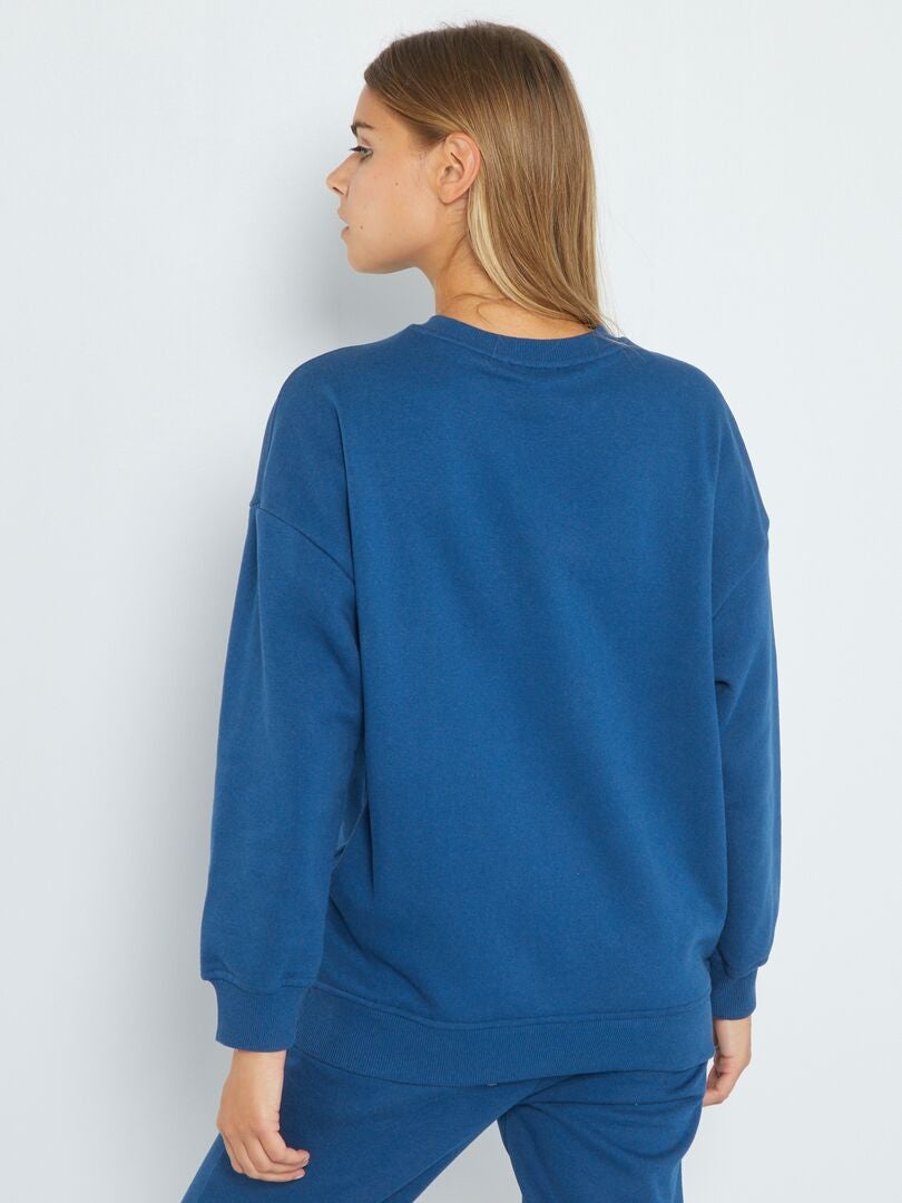 Sweatshirt em moletão com gola redonda Azul - Kiabi
