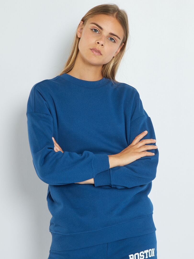 Sweatshirt em moletão com gola redonda Azul - Kiabi