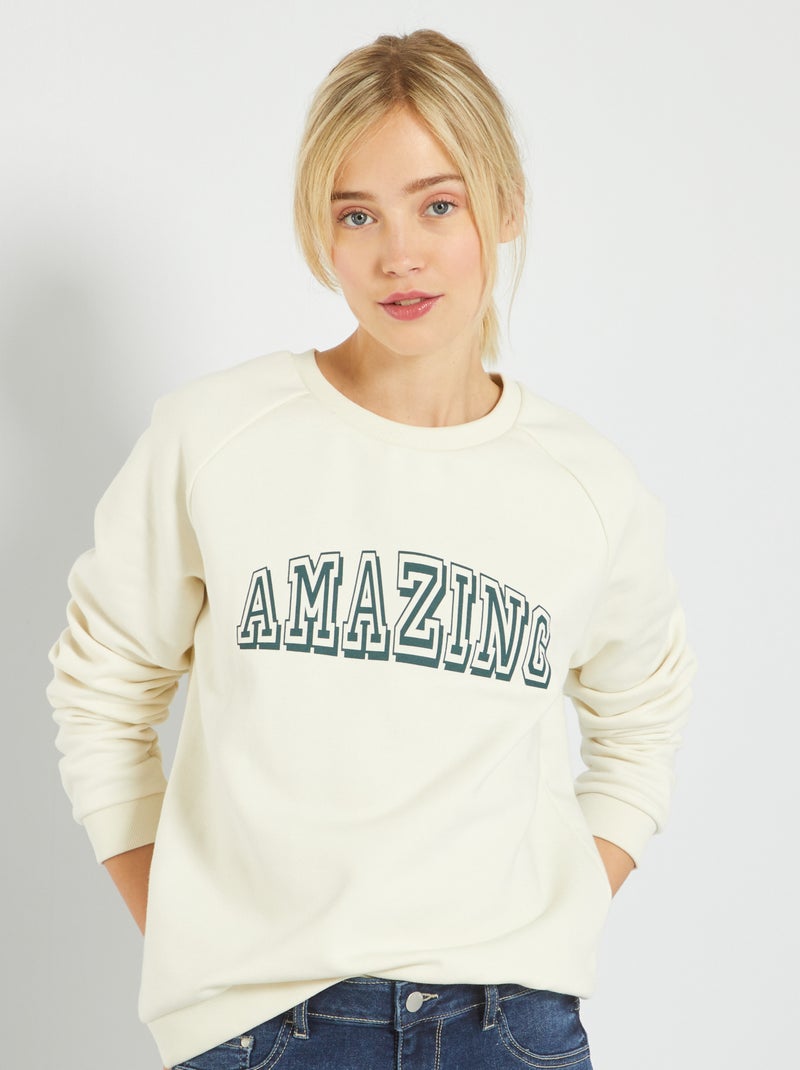 Sweatshirt em moletão com gola redonda BRANCO - Kiabi