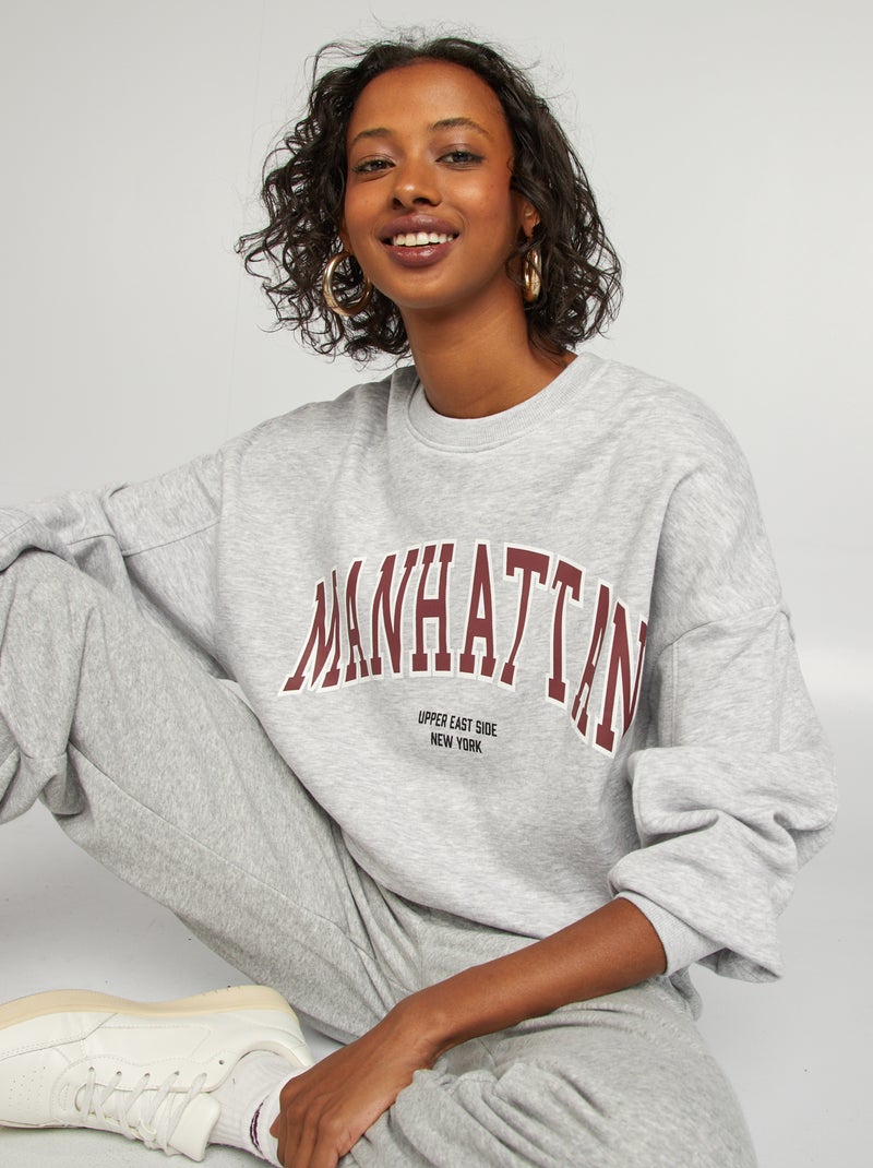 Sweatshirt em moletão com gola redonda CINZA - Kiabi