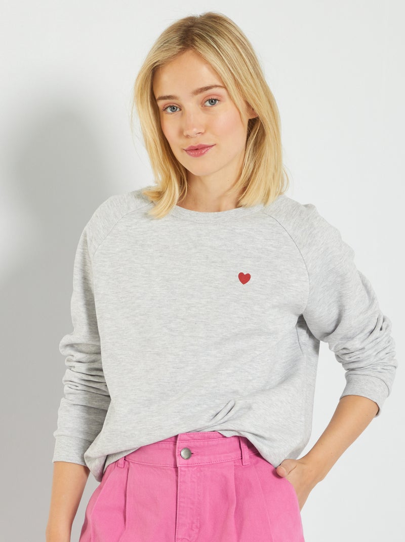 Sweatshirt em moletão com gola redonda CINZA - Kiabi
