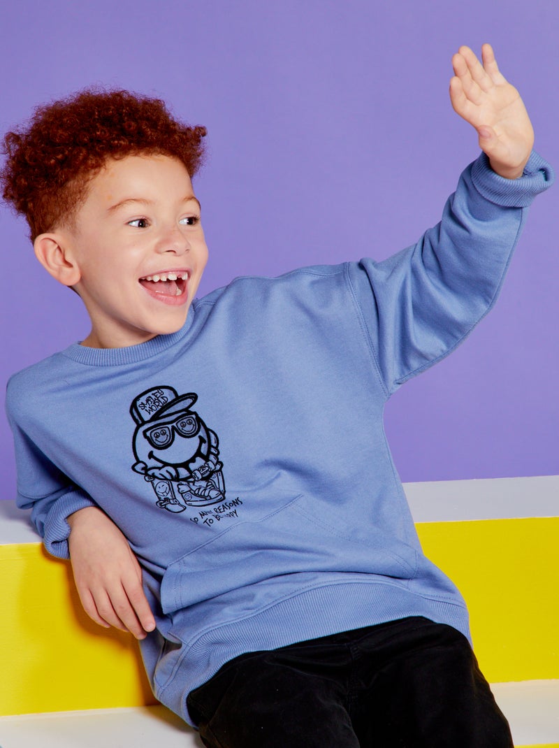 Sweatshirt em moletão com gola redonda 'SmileyWorld' AZUL - Kiabi