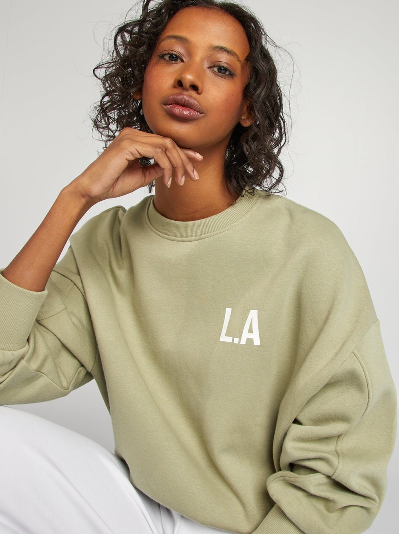 Sweatshirt em moletão com gola redonda VERDE - Kiabi