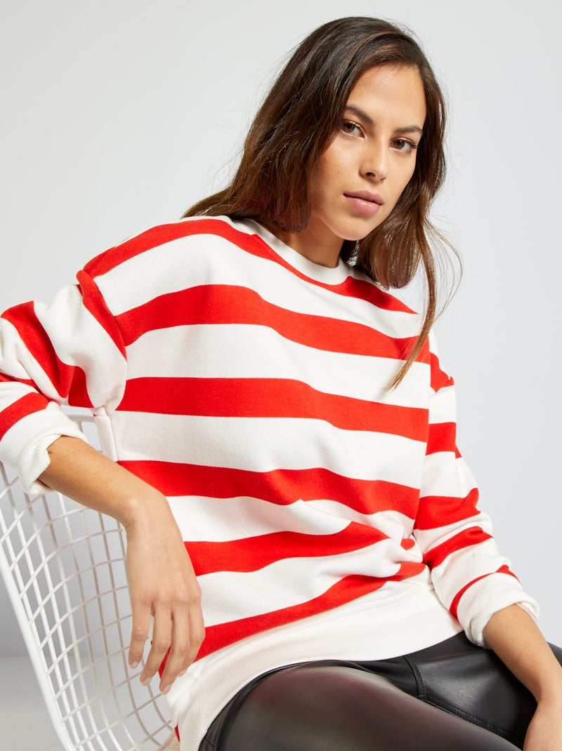 Sweatshirt em moletão com gola redonda VERMELHO - Kiabi