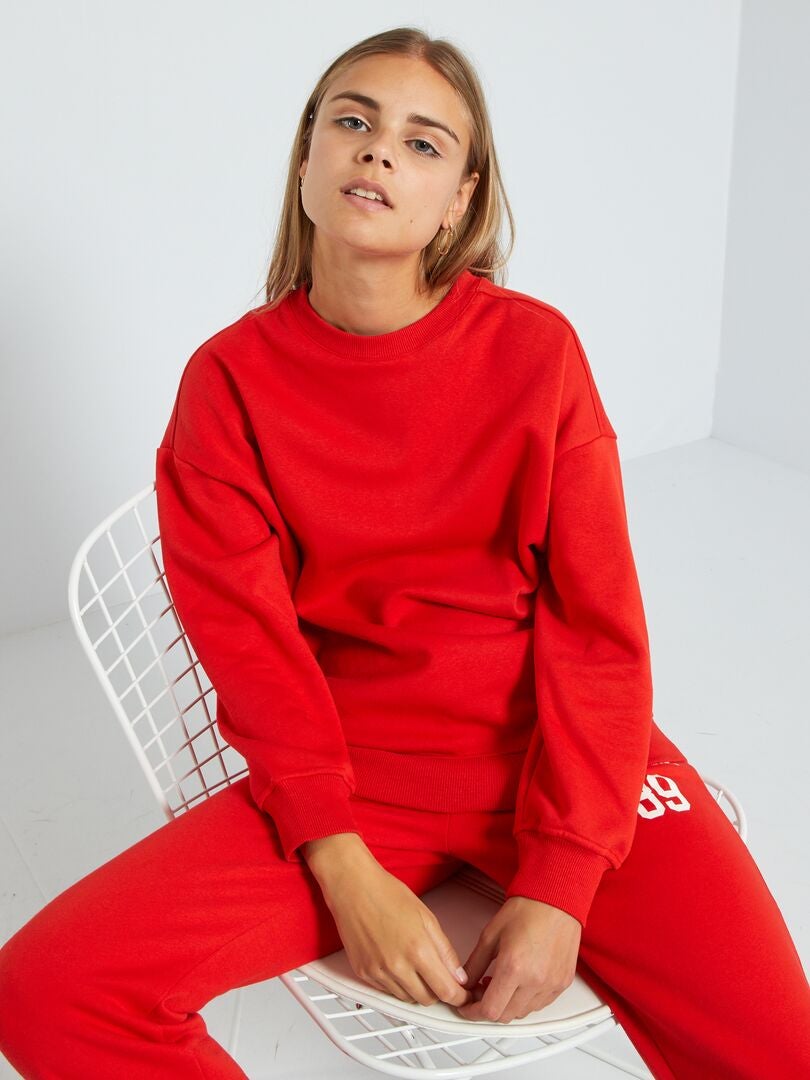 Sweatshirt em moletão com gola redonda Vermelho - Kiabi