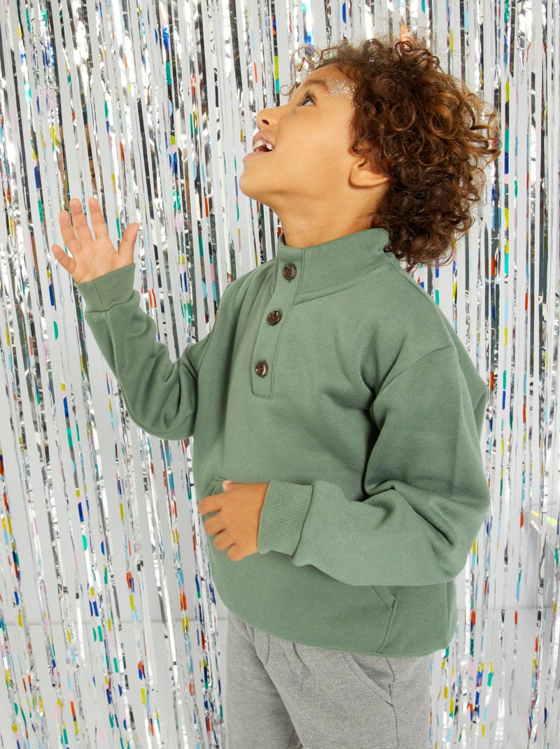 Sweatshirt em moletão com gola subida Caqui - Kiabi