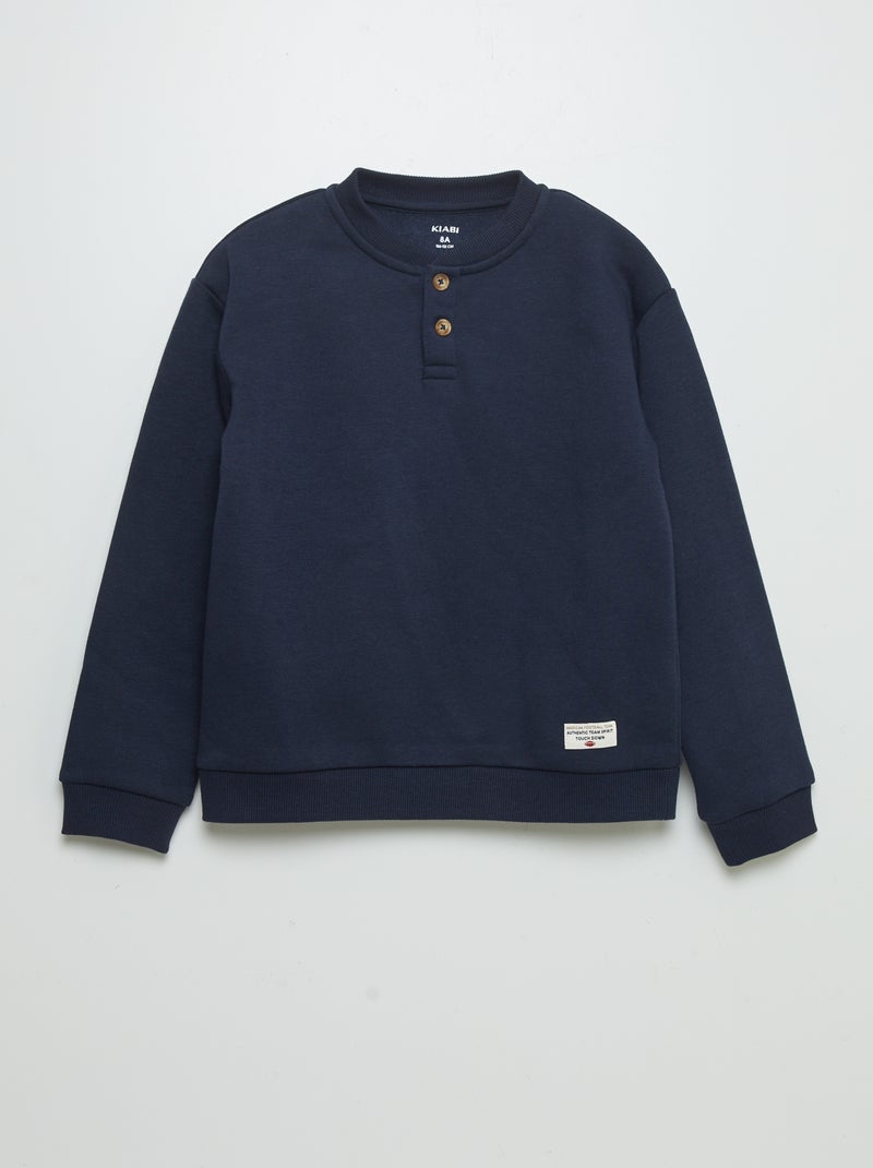 Sweatshirt em moletão com gola tunisina AZUL - Kiabi