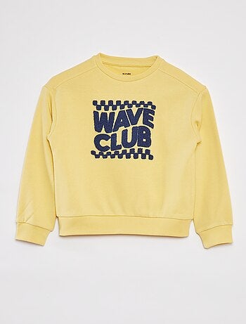 Sweatshirt em moletão com inscrição em malha trama