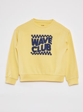 Sweatshirt em moletão com inscrição em malha trama