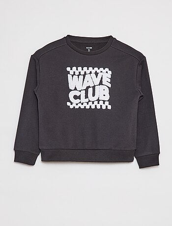 Sweatshirt em moletão com inscrição em malha trama