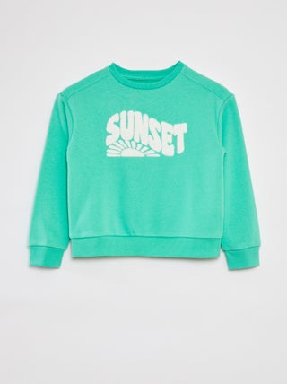 Sweatshirt em moletão com inscrição em malha trama