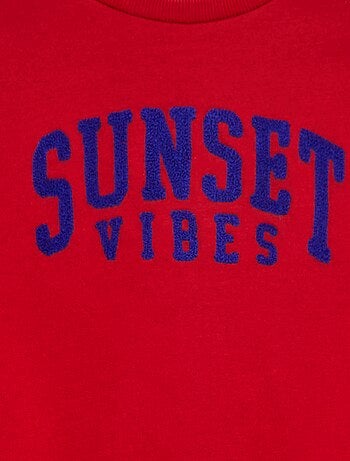 Sweatshirt em moletão com inscrição em malha trama