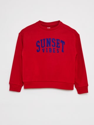 Sweatshirt em moletão com inscrição em malha trama