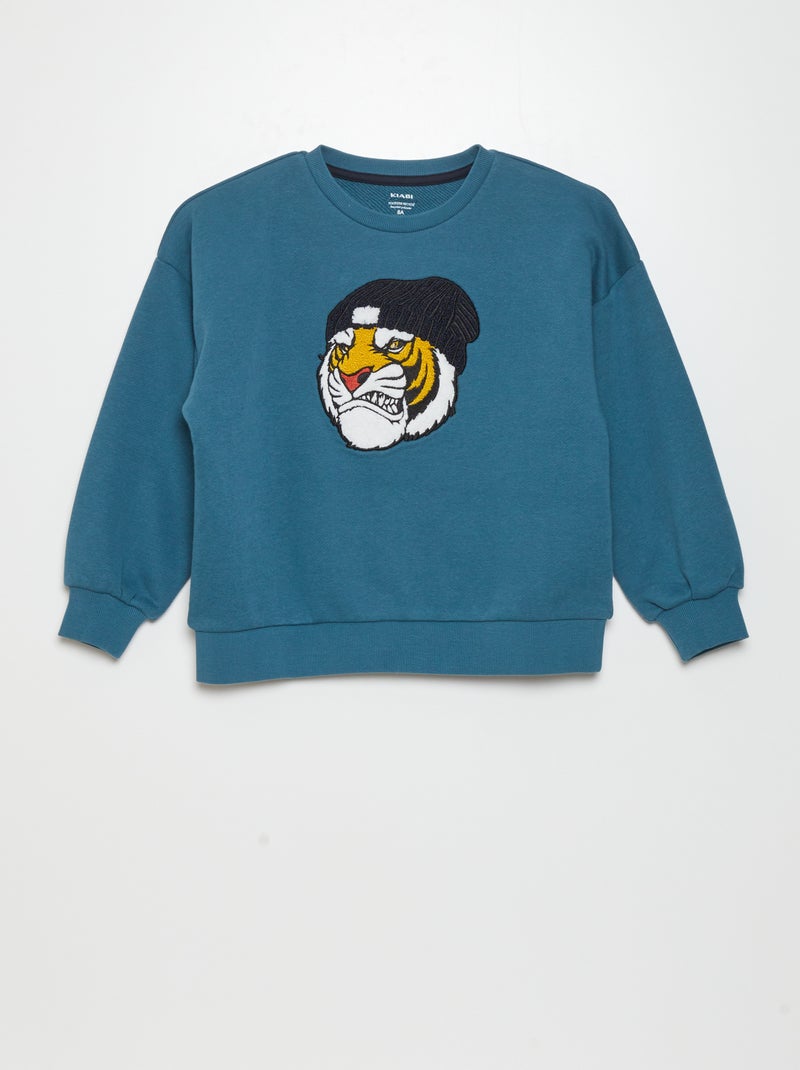 Sweatshirt em moletão com malha borboto AZUL - Kiabi
