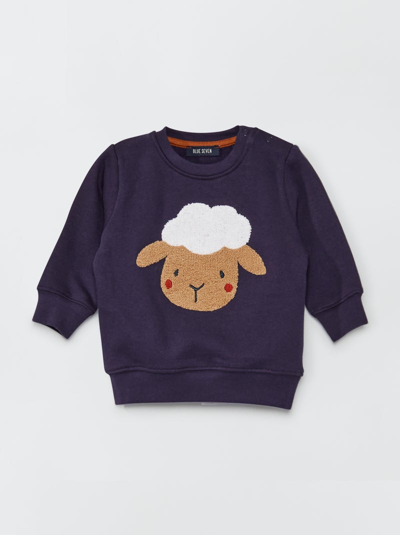 Sweatshirt em moletão com malha borboto Azul Marinho - Kiabi