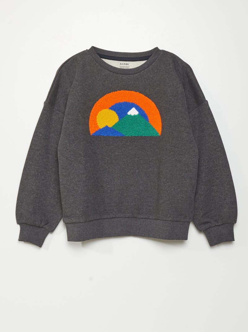 Sweatshirt em moletão com malha borboto CINZA - Kiabi