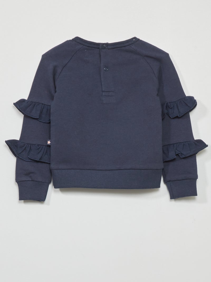 Sweatshirt em moletão com mangas com folhos AZUL - Kiabi