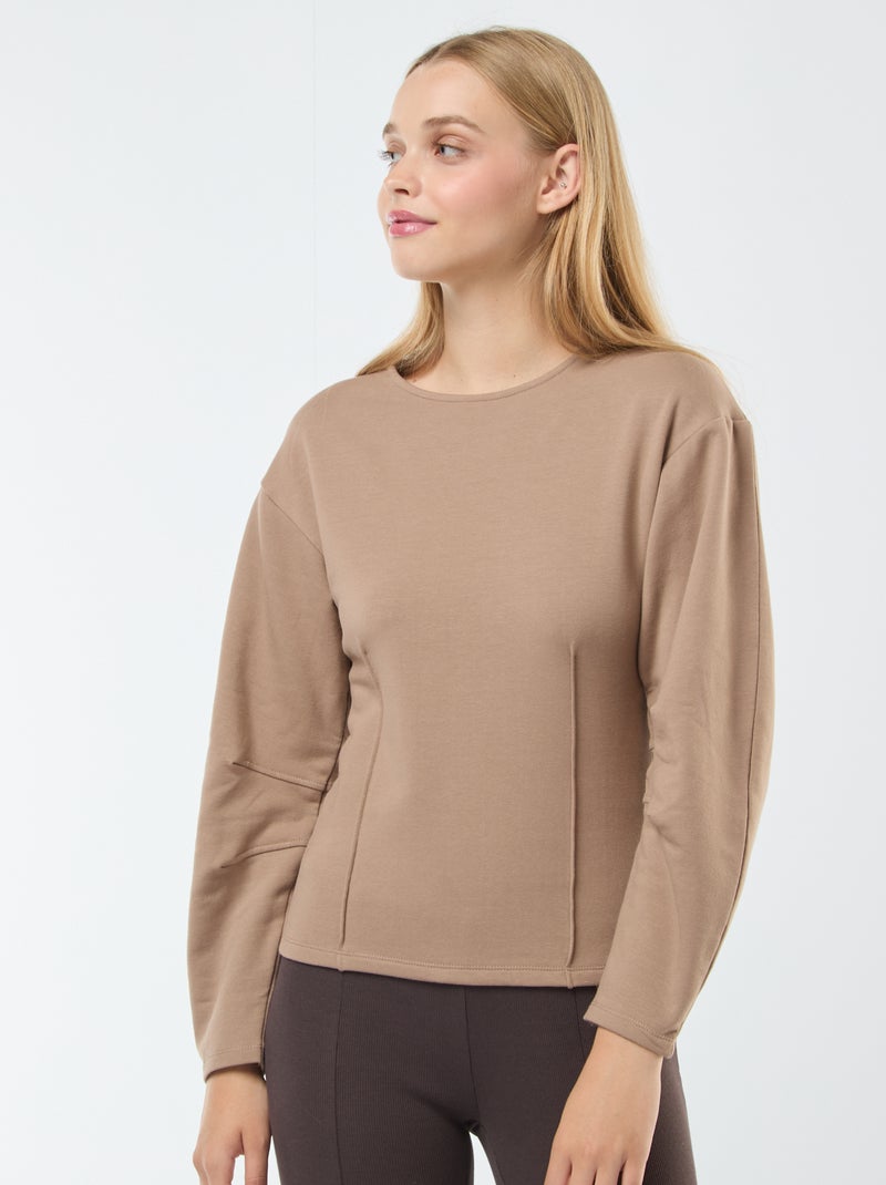 Sweatshirt em moletão com mangas compridas Bege - Kiabi
