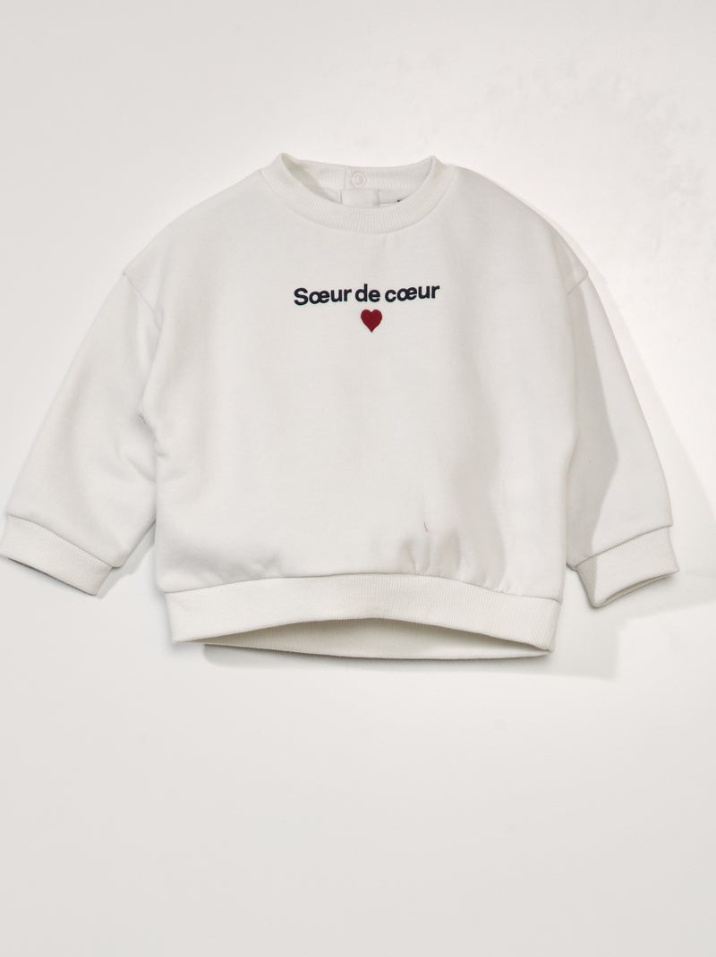 Sweatshirt em moletão com mangas compridas BRANCO - Kiabi