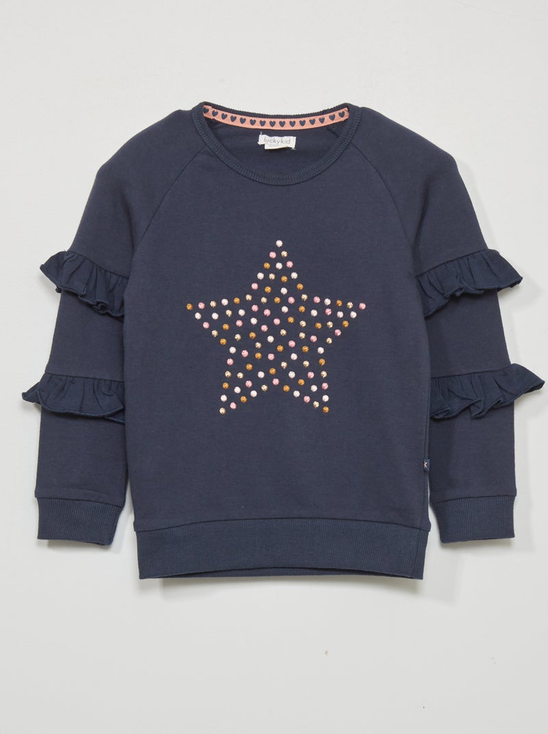 Sweatshirt em moletão com mangas compridas com folhos AZUL - Kiabi