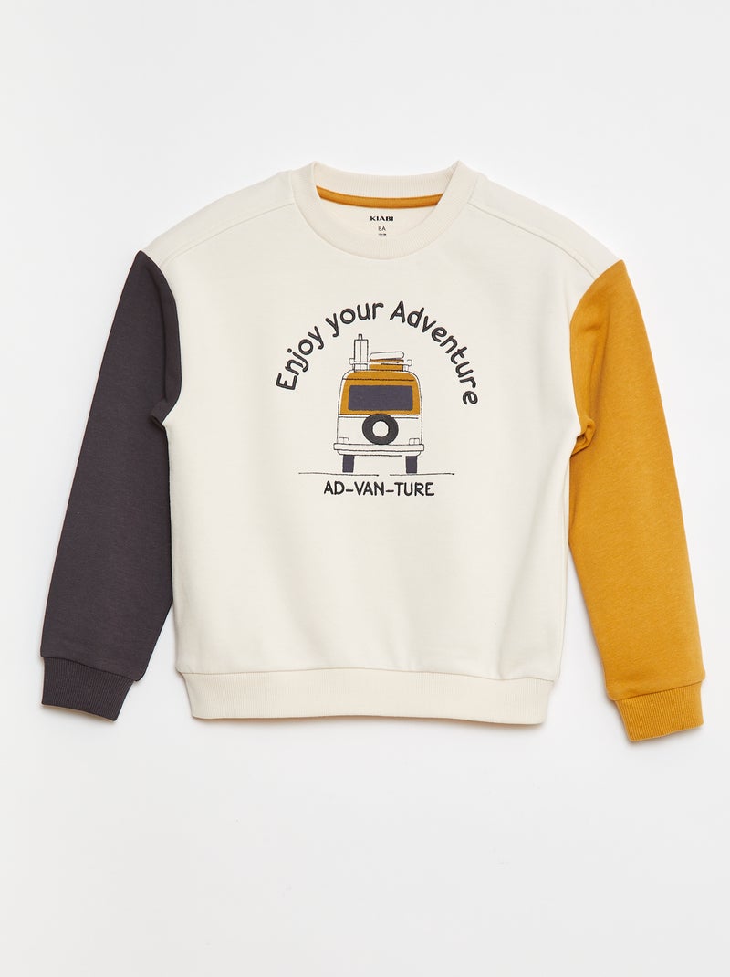 Sweatshirt em moletão com mangas contrastantes Bege - Kiabi