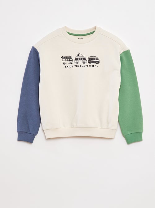Sweatshirt em moletão com mangas contrastantes - Kiabi