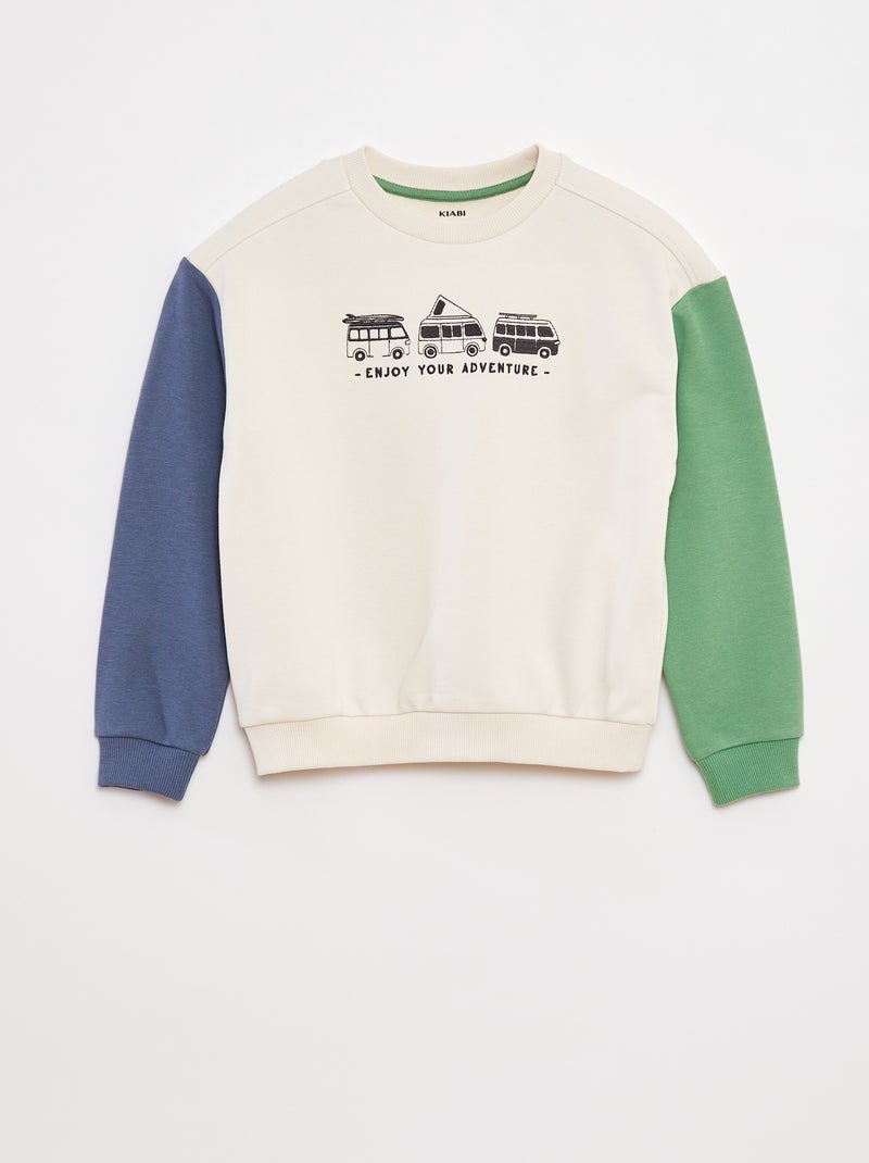 Sweatshirt em moletão com mangas contrastantes Bege - Kiabi