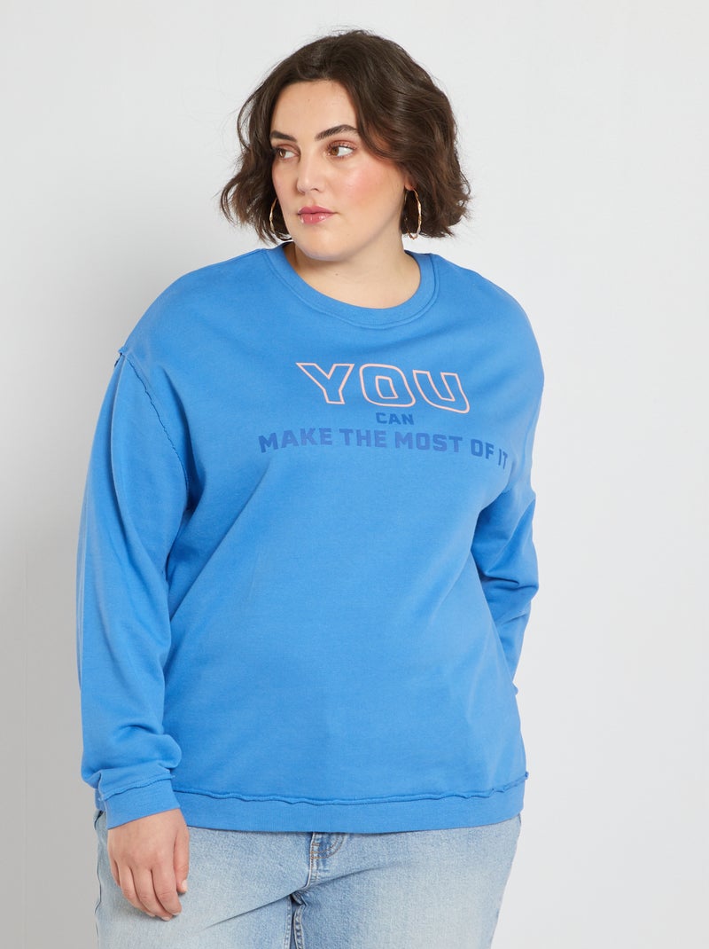 Sweatshirt em moletão com mensagem AZUL - Kiabi