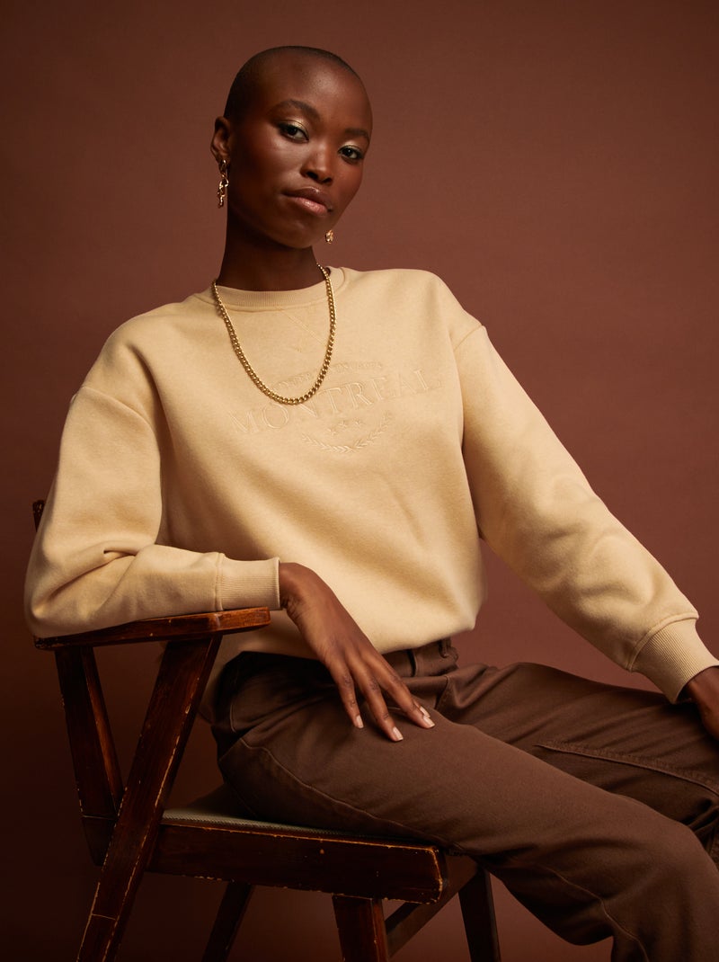 Sweatshirt em moletão com mensagem 'Montréal' BEGE - Kiabi