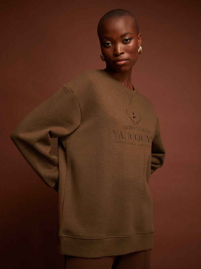 Sweatshirt em moletão com mensagem 'Vancouver' CASTANHO - Kiabi