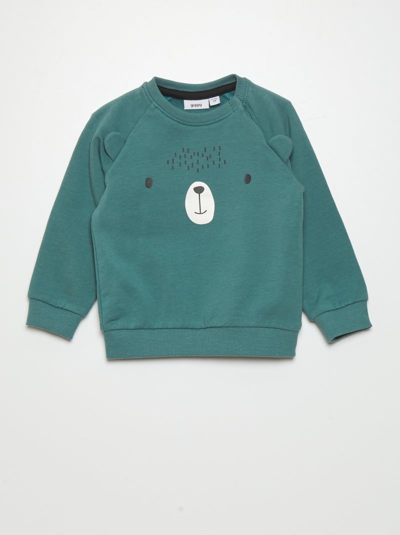 Sweatshirt em moletão com motivo 'urso' VERDE - Kiabi