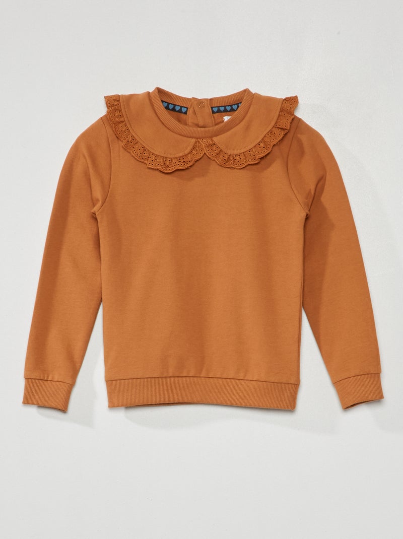 Sweatshirt em moletão com renda Marrom - Kiabi