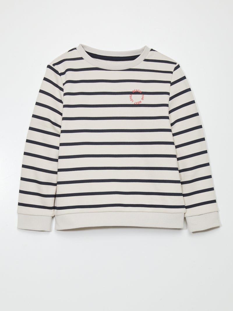 Sweatshirt em moletão com riscas larga BEGE - Kiabi