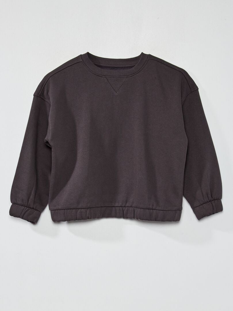 Sweatshirt em moletão de gola redonda - Unissexo Cinza Escuro - Kiabi