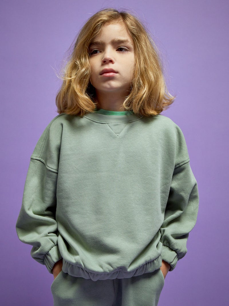 Sweatshirt em moletão de gola redonda - Unissexo VERDE - Kiabi