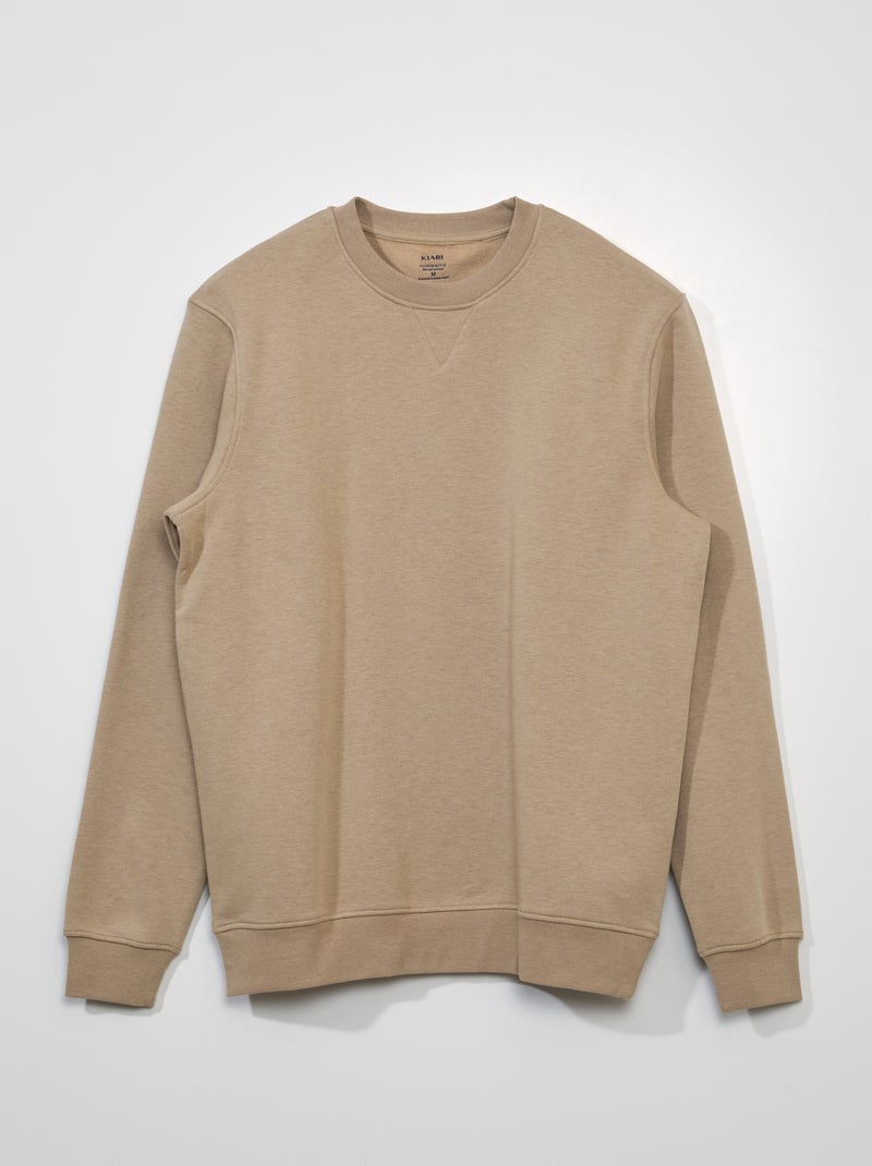 Sweatshirt em moletão de gola redonda BEGE - Kiabi