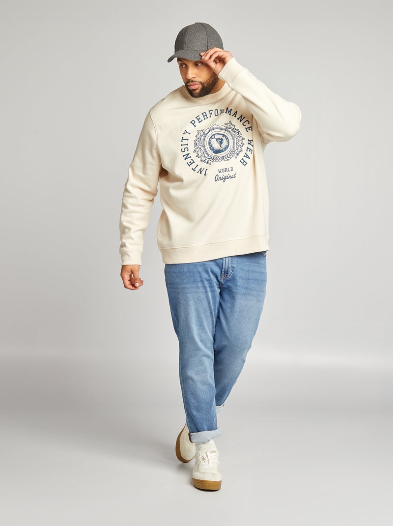 Sweatshirt em moletão de gola redonda BEGE - Kiabi