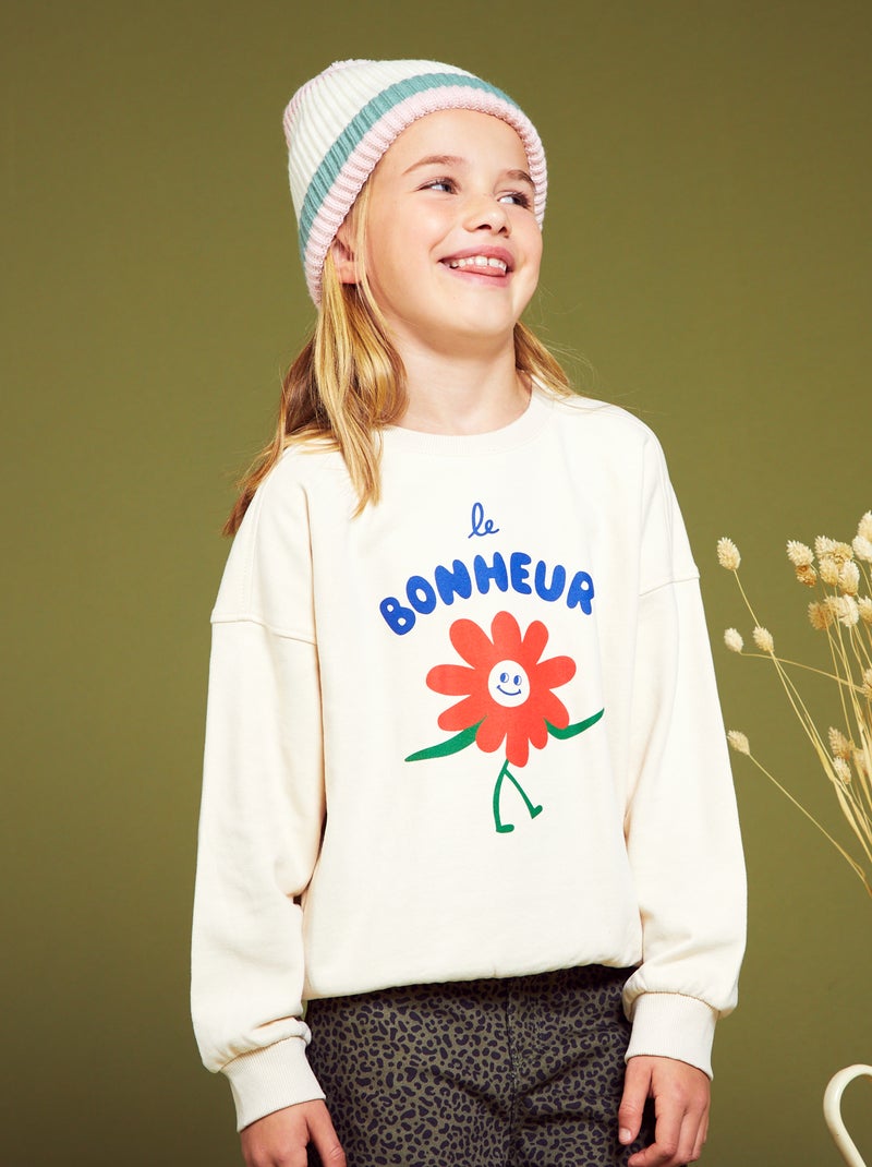Sweatshirt em moletão de gola redonda BRANCO - Kiabi