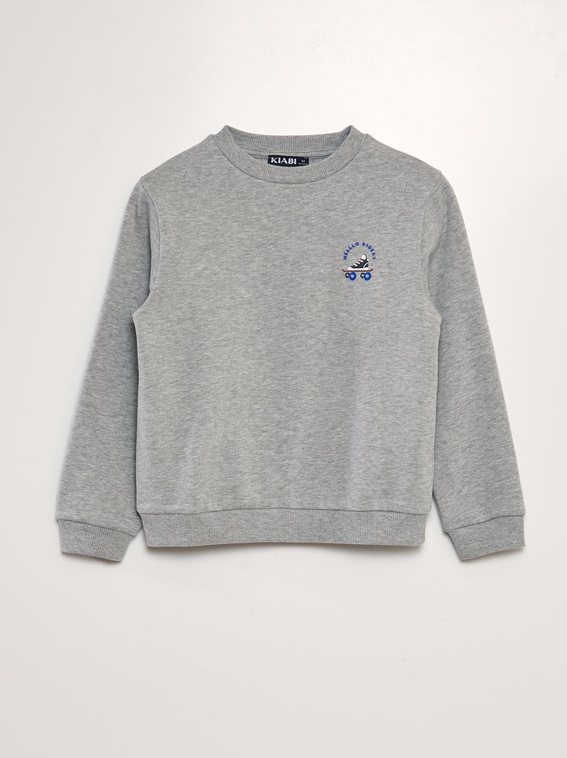 Sweatshirt em moletão de gola redonda CINZA - Kiabi