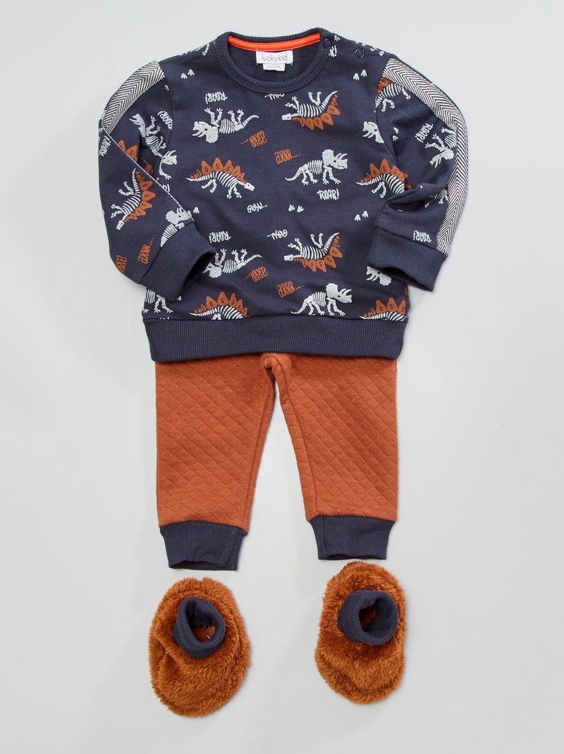 Sweatshirt em moletão 'Dinossauro' AZUL - Kiabi