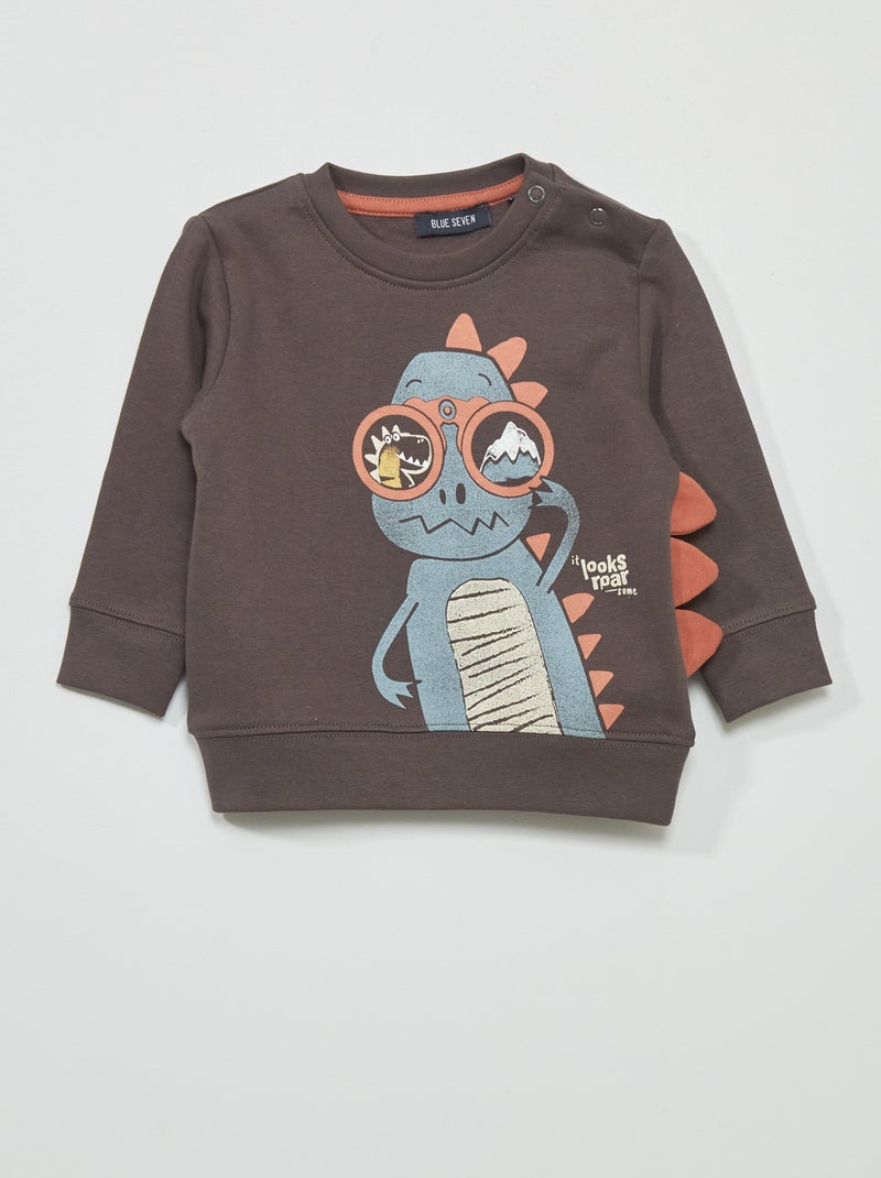 Sweatshirt em moletão 'dinossauro' CINZA - Kiabi