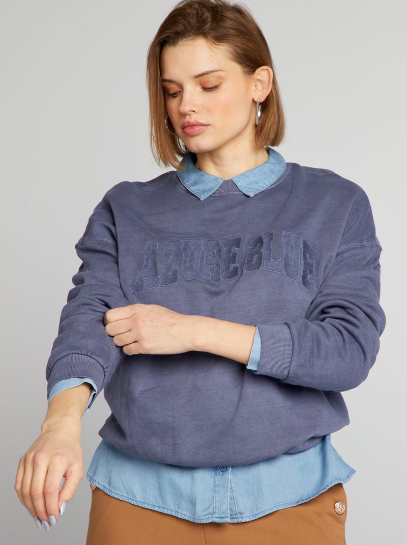 Sweatshirt em moletão efeito desbotado AZUL - Kiabi