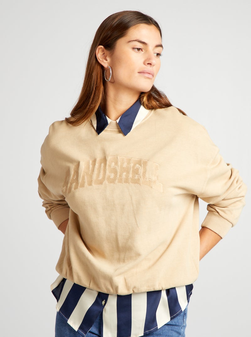 Sweatshirt em moletão efeito desbotado BEGE - Kiabi
